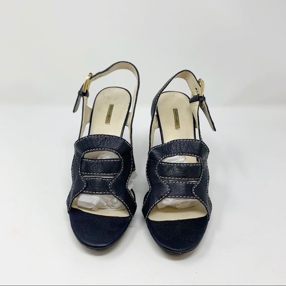 Max Studio Navy Stack Heel Sandal 8.5 - Picture 2 of 8